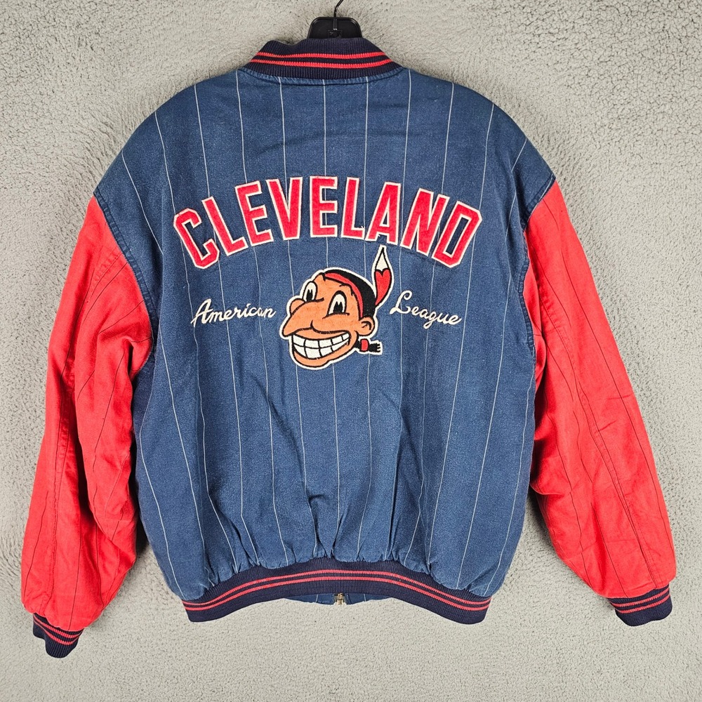 Mirage Bomber Jacket Mens L Blue Cleveland Indians Cooperstown Pinstripe 90s VTG